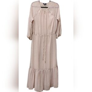 DKNY Women's Tan And White Geometric Flowy Maxi Dress- Size Small EUC
